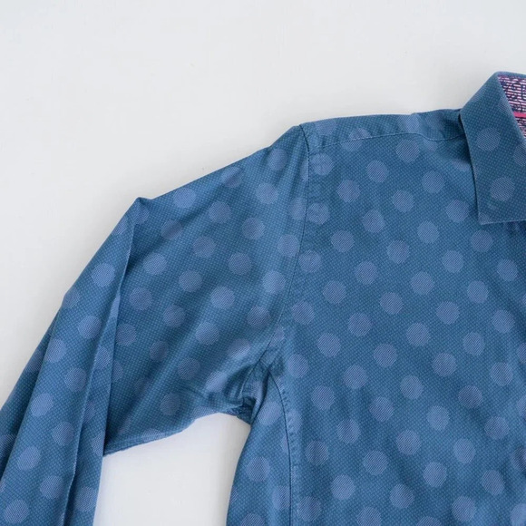 Au Noir Blue Polka Dot 100% Cotton Button Down Designer Dress Shirt Size 4 Large - Picture 12 of 16